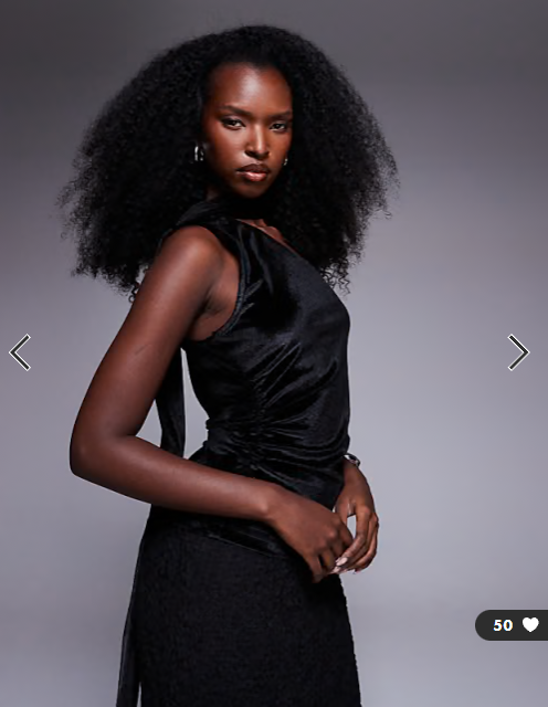 ASOS DESIGN velvet one shoulder cinched top with scarf detail in black