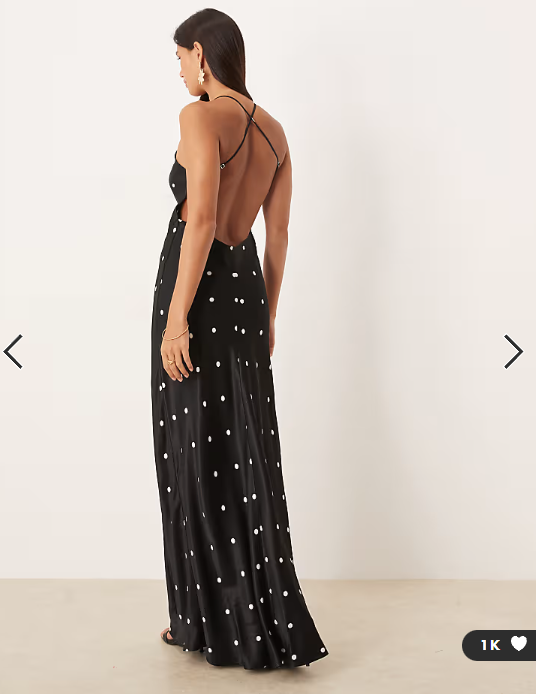 ASOS DESIGN satin seam detail maxi dress in polka dot