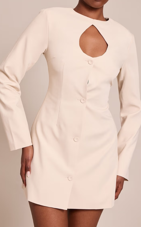Plt - Cream Woven Long Sleeve Mini Dress