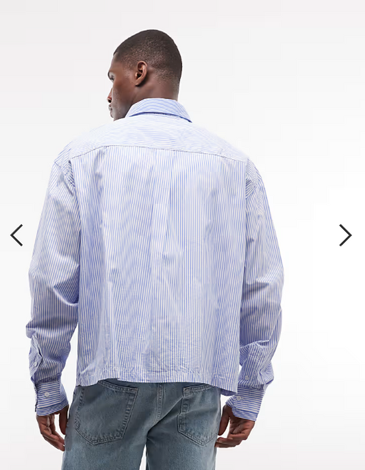 Weekday contrast collar long sleeve shirt in white and blue stripe