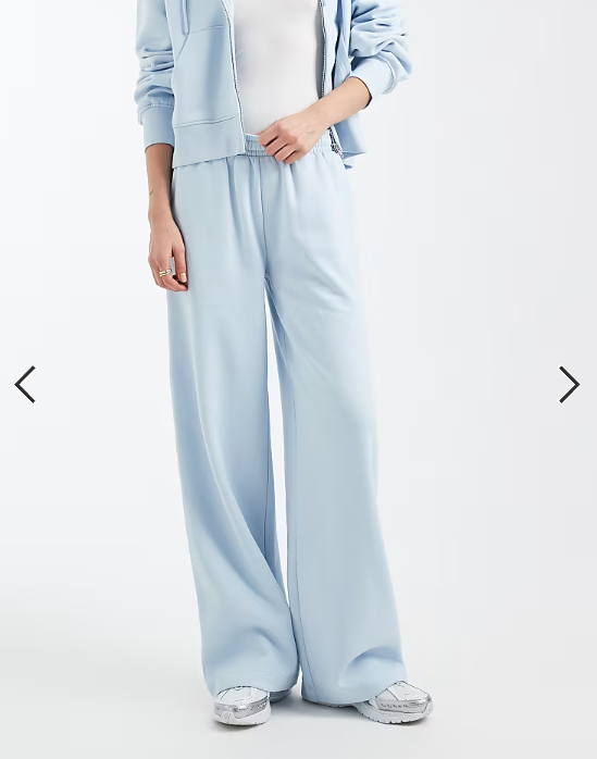 ASOS DESIGN wide leg brushback jogger in baby blue