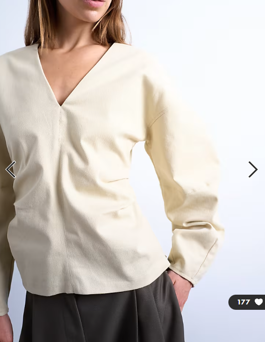 Topshop V neck ovoid sleeve top in cream