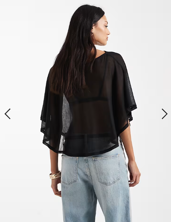 ASOS DESIGN knit-look semi sheer slash neck cape top in black