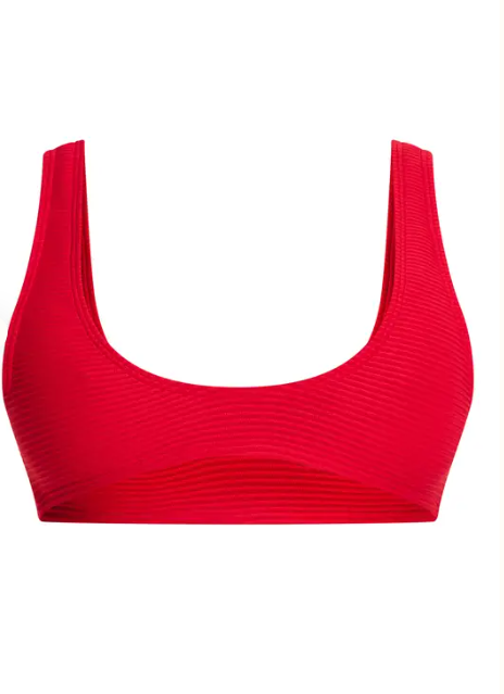 Plt - RED Ribbed Plunge Bikini Top