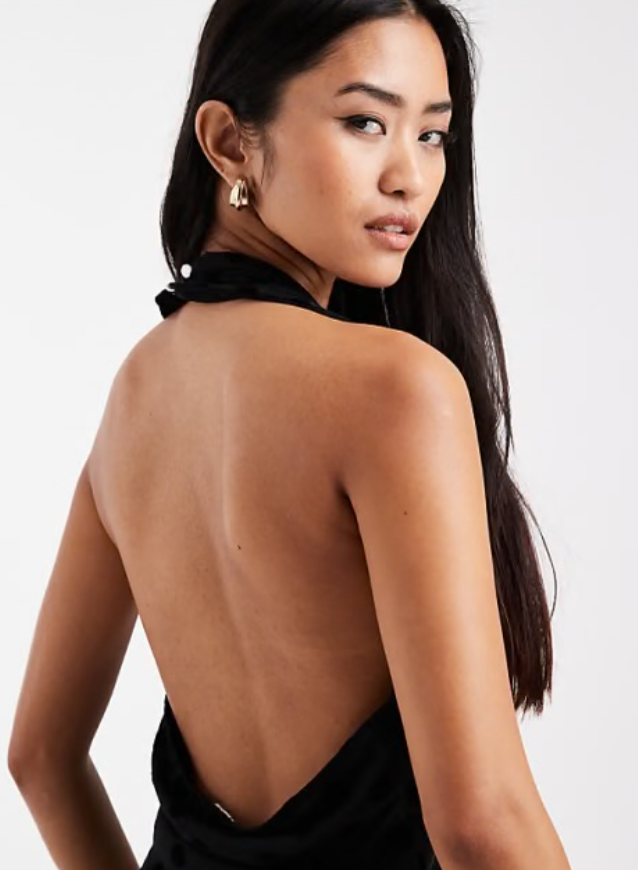 Collusion - polka dot flocked cross halter flippy mini dress