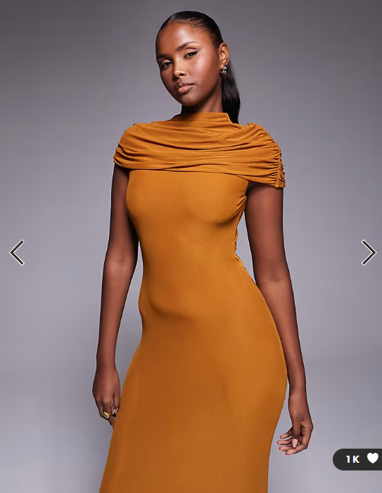 ASOS DESIGN mesh cape detail maxi dress with draped back in burnt yellow - YELLOW