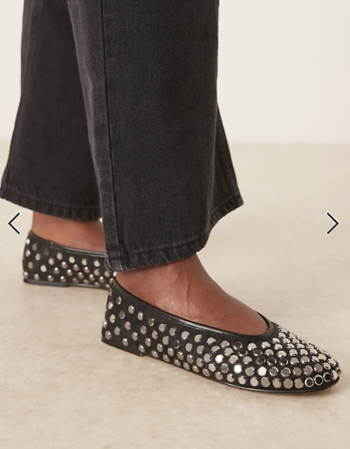 Mango mirrored stud detailing ballet flats in black