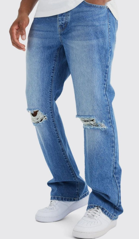 BoohooMan - Relaxed Rigid Flare Jean With Knee Rips