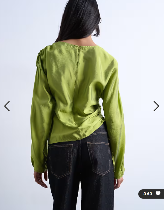 Topshop long sleeve ruched side top in green