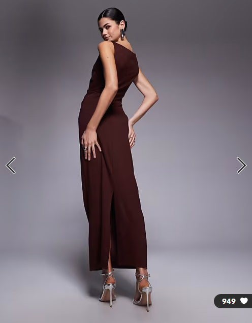 ASOS DESIGN slash neck ruched midi dress in chocolate