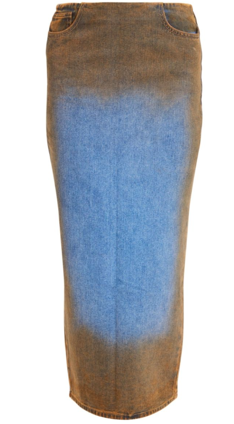 Plt - Indigo Blue Wash Overdyed Denim Midi Skirt
