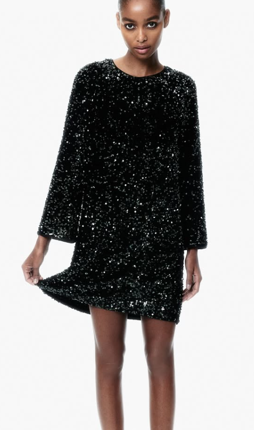 H&M - SEQUINED A-LINE DRESS - Black
