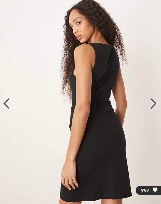 ASOS DESIGN boat neck mini dress with ruched sides in black