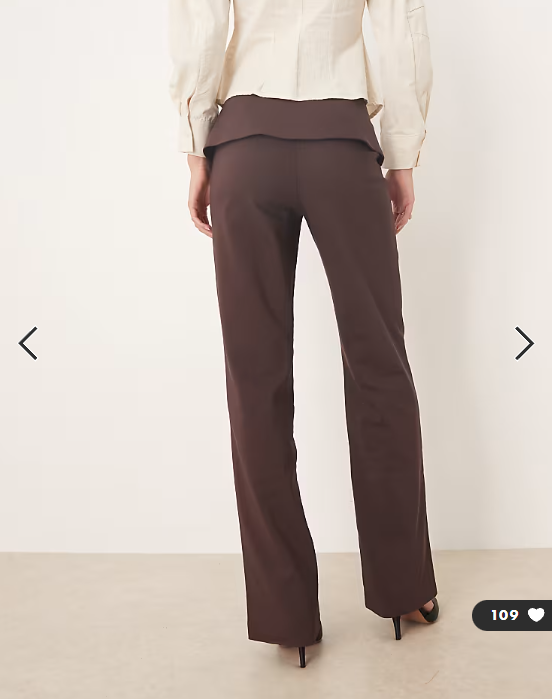 ASOS DESIGN Tall tailored fold over gold button straight leg trousers in mulberry