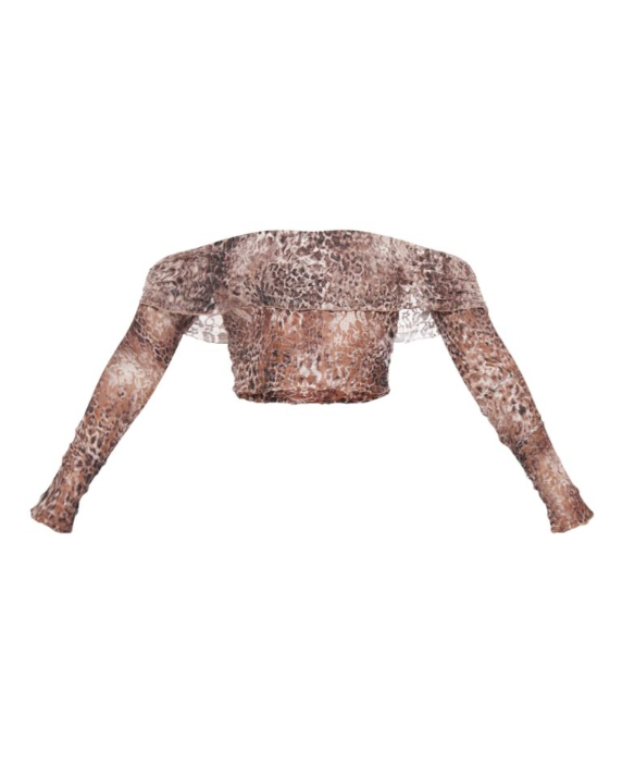 Tall Leopard Crushed Lace Bardot Top