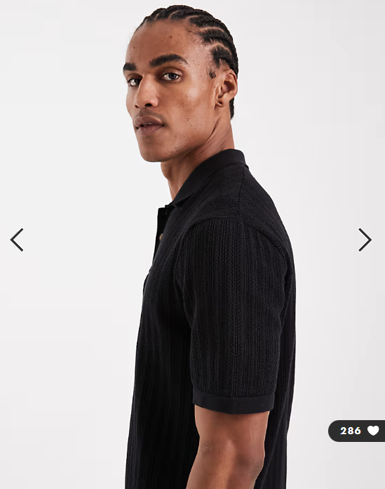 ONLY & SONS open knit polo in black
