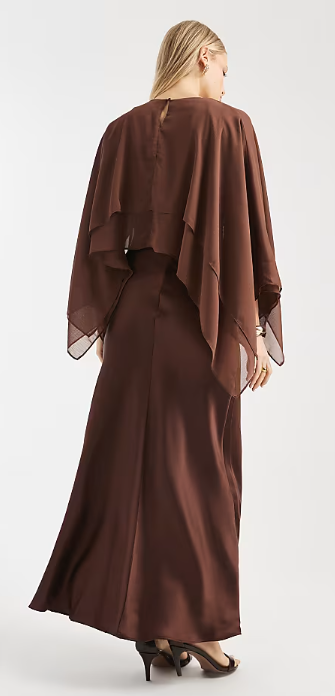 ASOS DESIGN chiffon cape detail maxi dress in chocolate