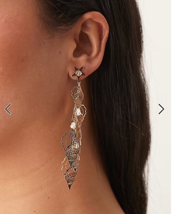 ASOS DESIGN stud drop earrings with cut-out shell design in gold tone