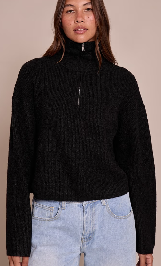 Prettylittlething Black Half Zip Soft Knit Jumper