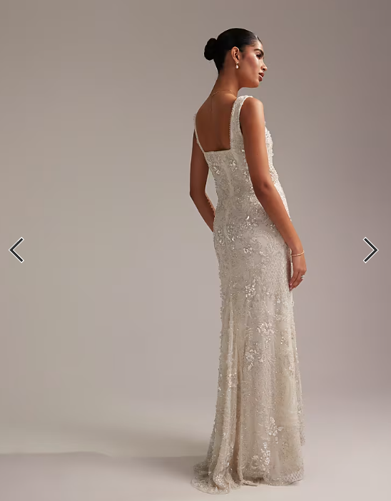 ASOS DESIGN ornate crystal embellished square neck maxi wedding dress