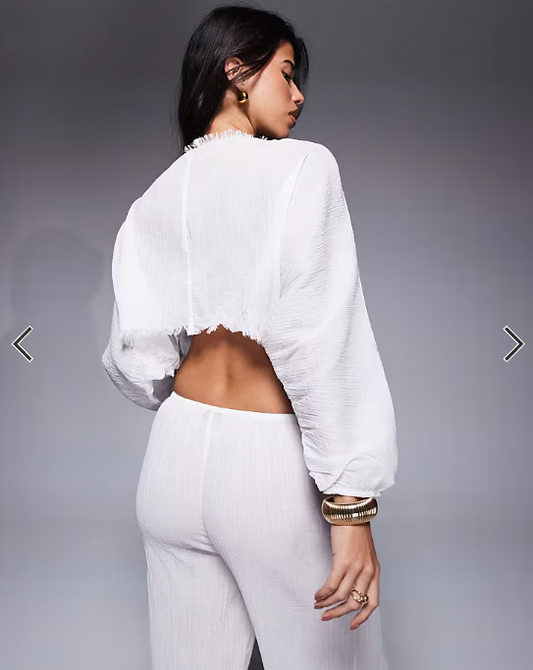 ASOS DESIGN Mira cotton crinkle twist front beach top in white
