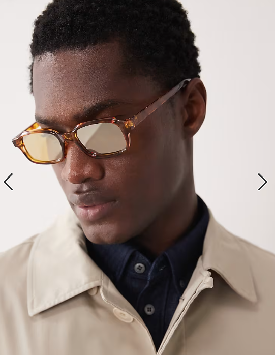 ASOS DESIGN slim rectangle reflective sunglasses in tortoise shell with yellow lens