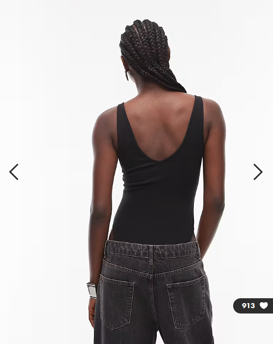 ASOS DESIGN compact cotton v neck bodysuit in black