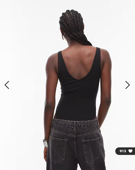 ASOS DESIGN compact cotton v neck bodysuit in black