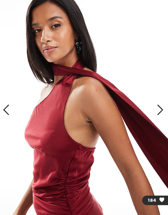 TFNC Petite Bridesmaids satin asymmetric maxi dress with scarf neck in red