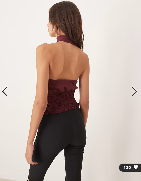 ASOS DESIGN one shoulder scarf top with shirred waist detail in burgundy