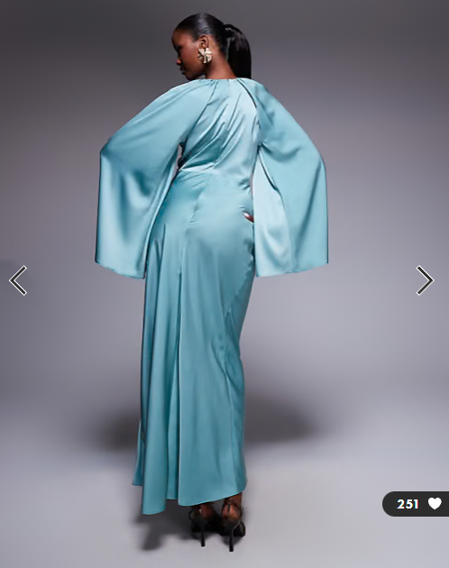 ASOS DESIGN satin long sleeve maxi dress with central ruched skirt in pale blue