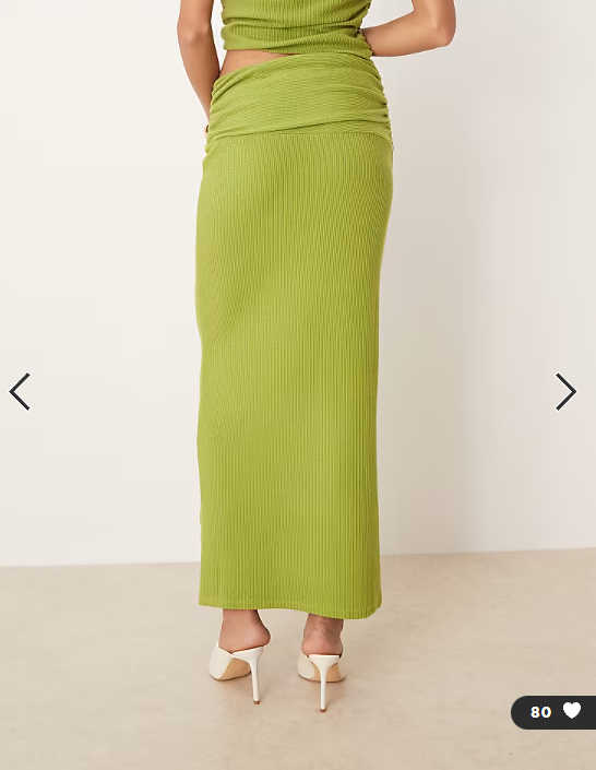ASOS DESIGN ruched waist textured rib column maxi skirt in green