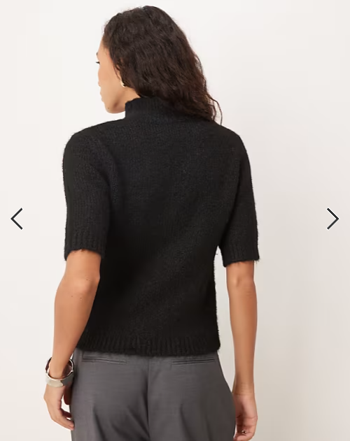 Pretty Lavish fluffy knit high neck short sleeve jumper in black