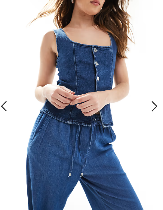 New Look denim pull on wide leg trousers in mid blue
