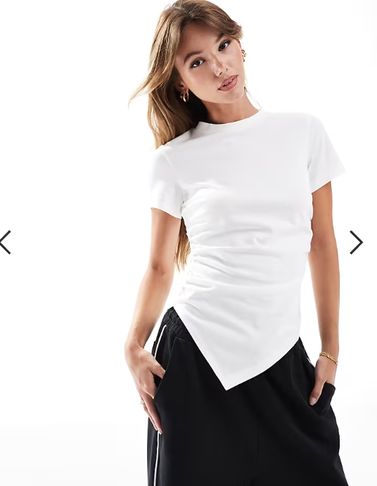 ASOS DESIGN ruched side asymmetric T-shirt in white