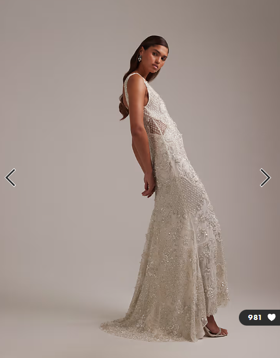 ASOS DESIGN ornate crystal embellished square neck maxi wedding dress in ivory