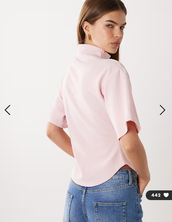 ASOS DESIGN short sleeve with high neck top in pastel pink