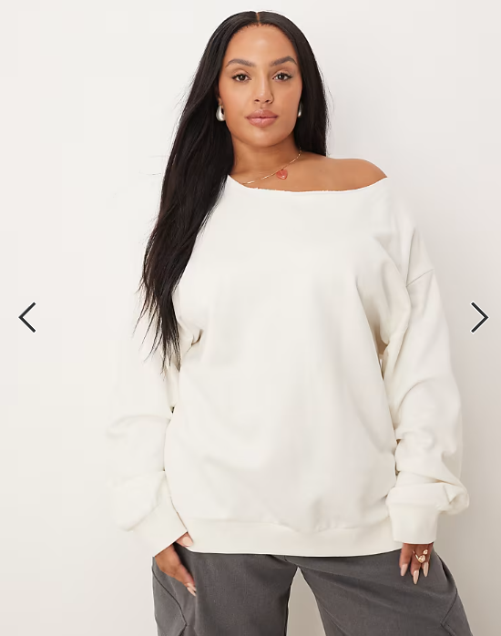ASOS DESIGN Curve oversized off shoulder sweatshirt in white