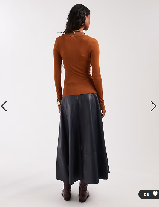 ASOS DESIGN sheer knitted soft touch ruched side top in rust - AUBURN