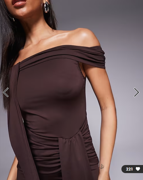 The Frolic exclusive slinky bardot drape detail maxi dress in chocolate