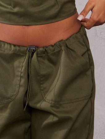 Khaki Twill Toggle Detail Cargo Trousers