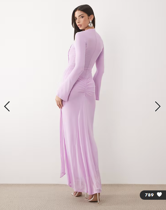 ASOS DESIGN mesh long sleeve maxi dress with twist detail in lilac - LILAC
