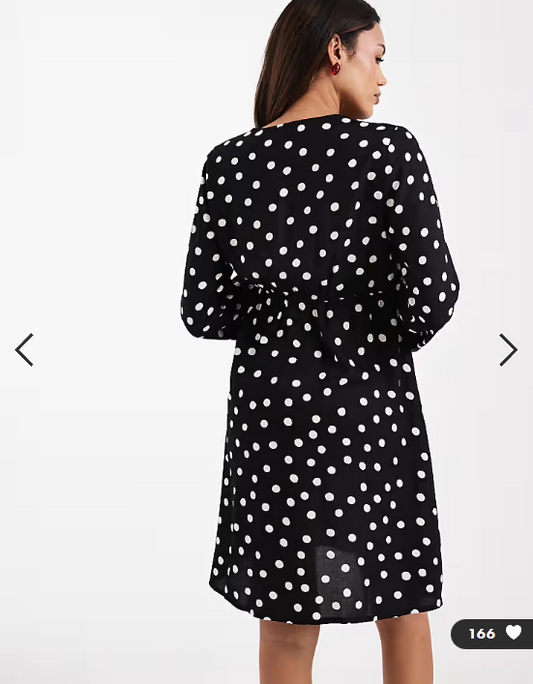 Mamalicious Maternity button front nursing friendly mini dress in black polka dot print