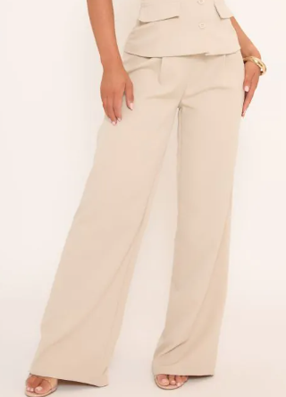 Mid Rise Wide Leg Trousers In Stone
