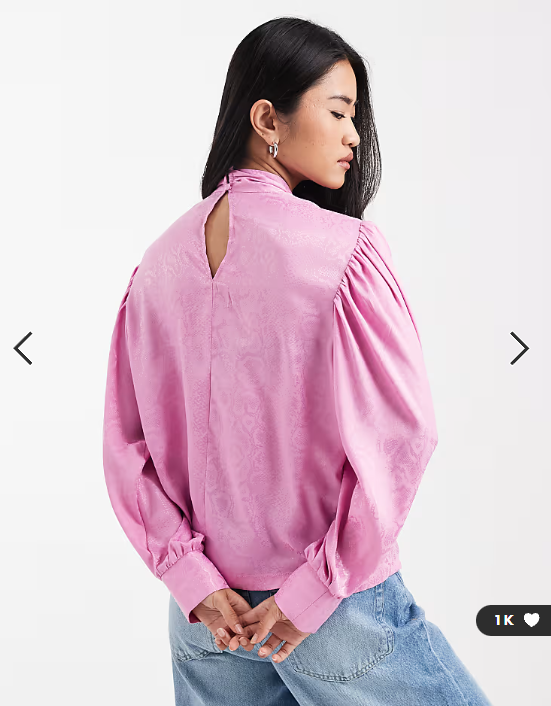 ASOS DESIGN animal jacquard tie neck blouse in pink