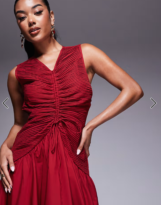 ASOS DESIGN midi dress with ruched bodice and centre channel detail in red