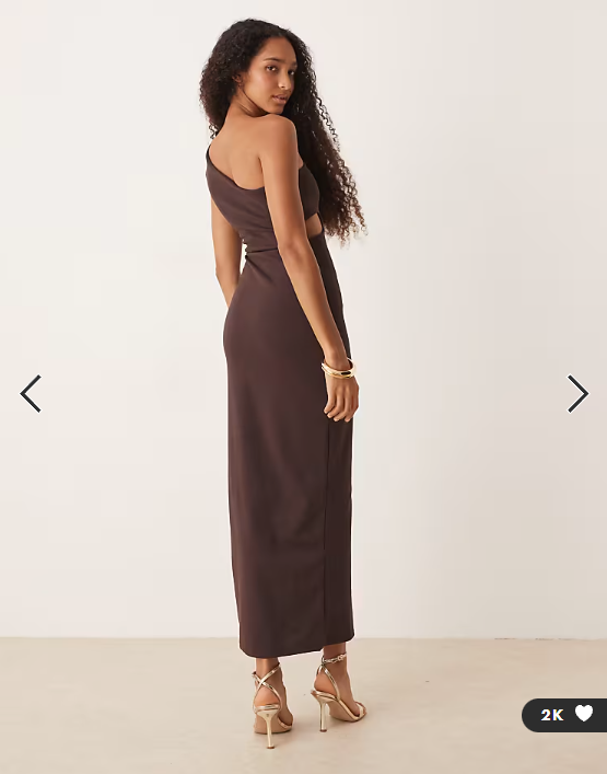 ASOS DESIGN cut out one shoulder maxi dress with hammered trim in chocolate