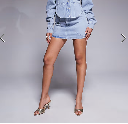 Wanderdoll Alix denim seam detail mini skirt in light blue wash - part of a set