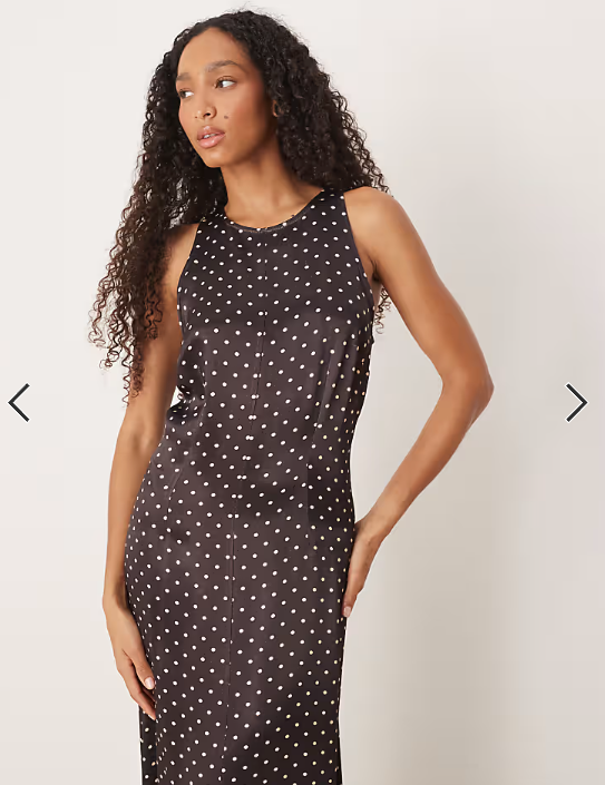 ASOS DESIGN racer satin maxi dress in chocolate spot