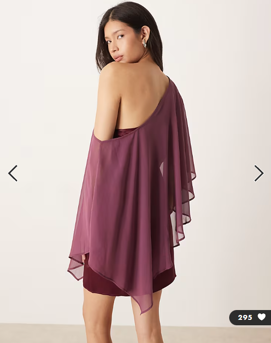 ASOS DESIGN satin chiffon mix one shoulder mini dress in plum